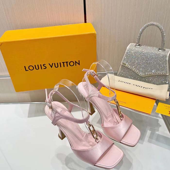 Louis Vuitton Women LV Sparkle Sandal Pink Calfskin Leather Outsole 9.5 CM Heel