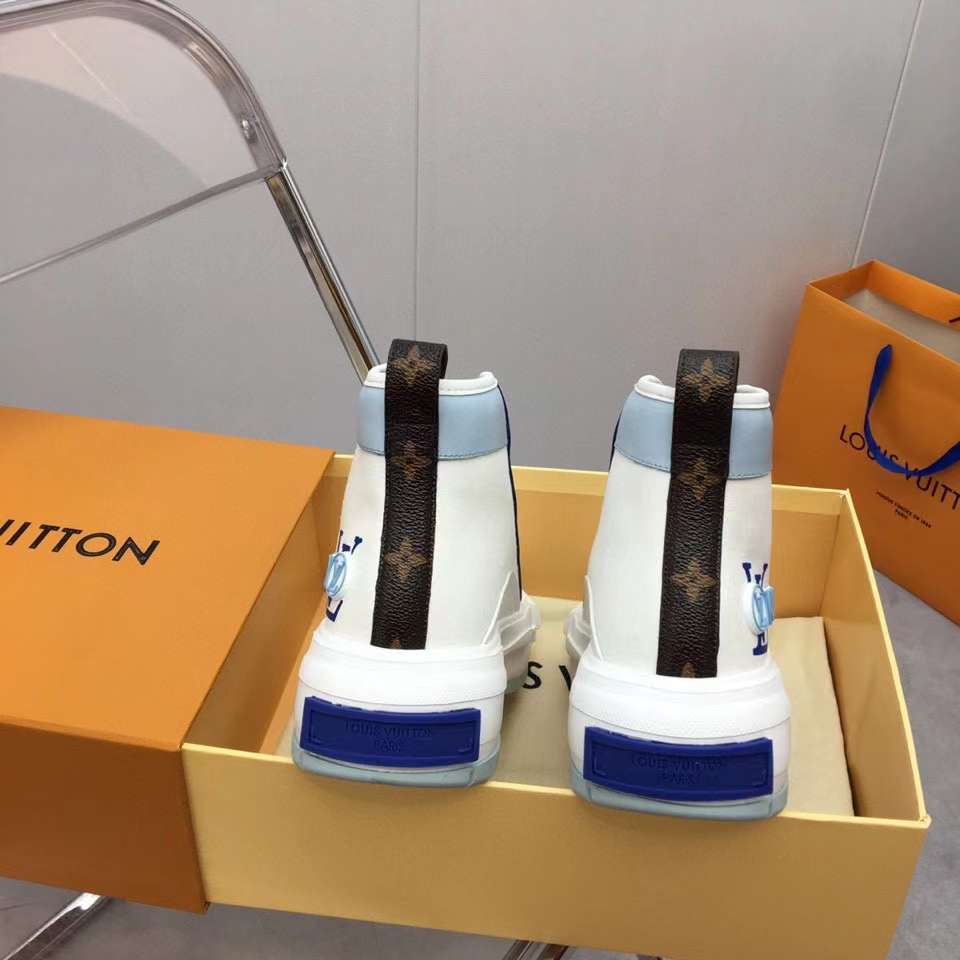 Louis Vuitton Unisex LV Squad Sneaker Boot Blue Canvas Rubber Outsole Circle