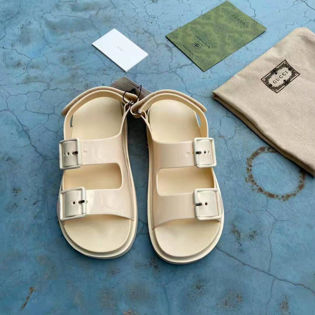 Gucci GG Women Sandal with Mini Double G Off-White Rubber