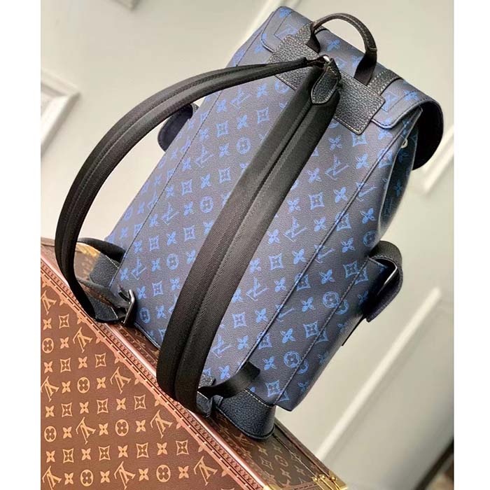 Louis Vuitton LV Unisex Christopher MM Backpack Blue Monogram Coated Canvas