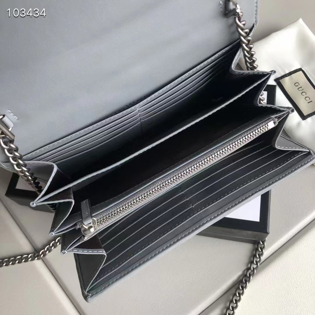 Gucci Women GG Marmont Matelassé Mini Bag Grey Leather Double G