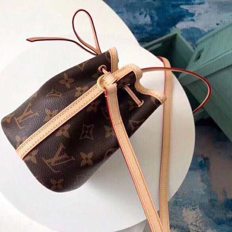 Louis Vuitton LV Women Nano Noé Bucket Bag in Monogram Coated Canvas-Brown