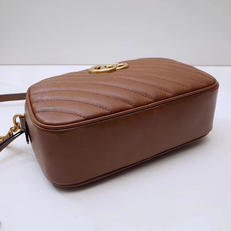 Gucci Women GG Marmont Small Matelassé Shoulder Bag Brown Leather Double G