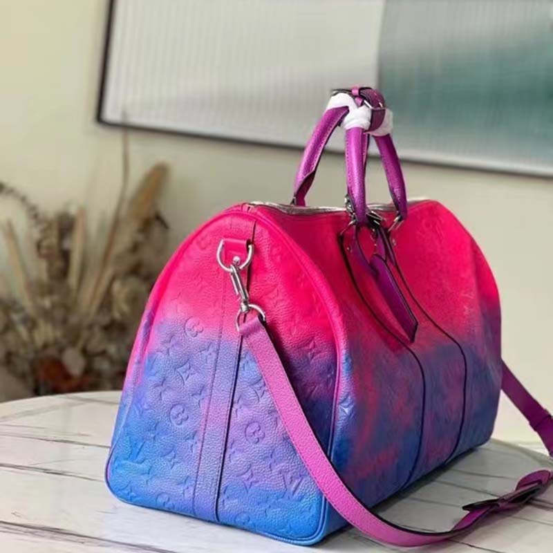 Louis Vuitton LV Unisex Keepall 50B Blue Pink Taurillon Cowhide Leather