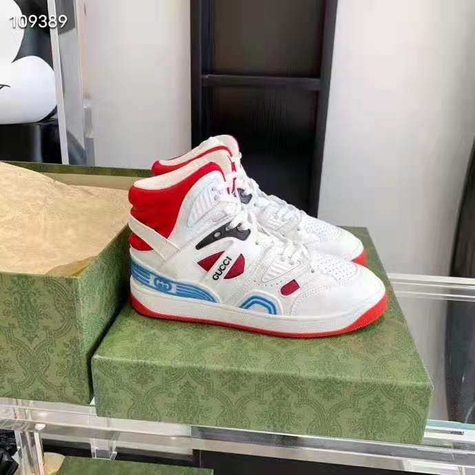 Gucci GG Unisex Gucci Basket Sneaker White and Red Mesh Rubber Interlocking G Patch