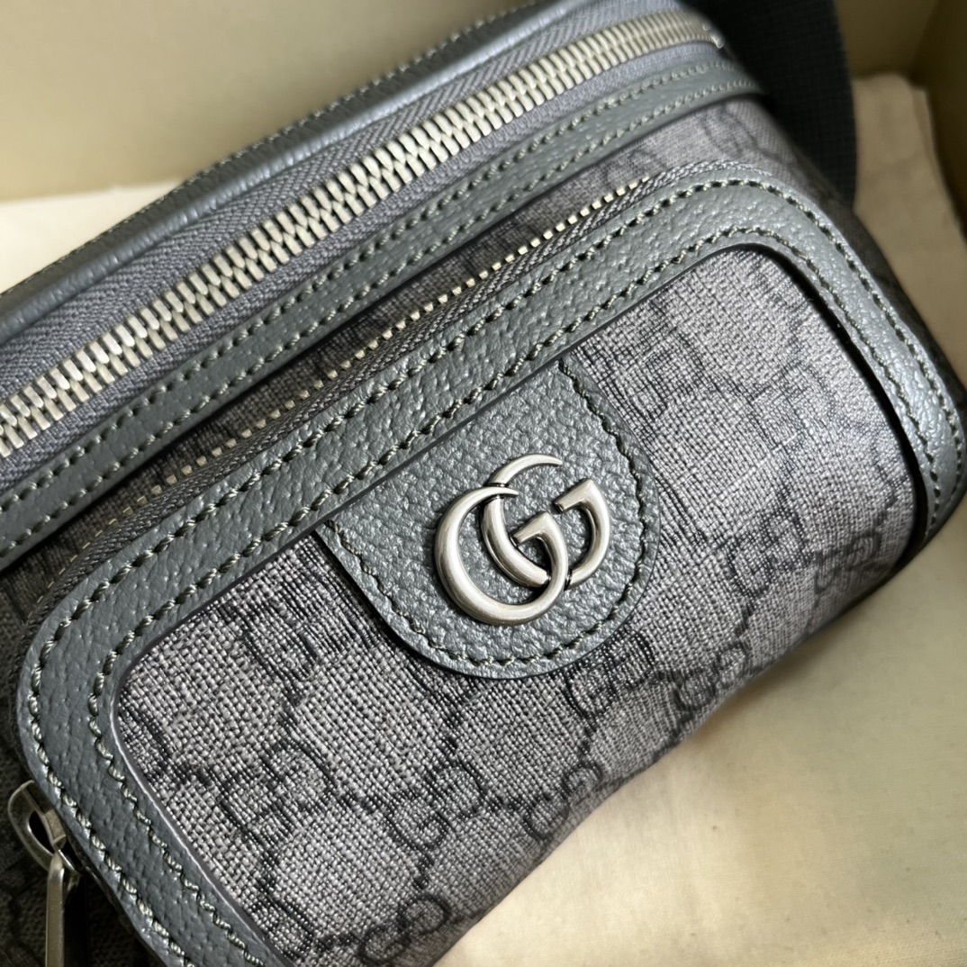 Gucci GG Unisex Ophidia Belt Bag Grey Black GG Supreme Canvas Double G