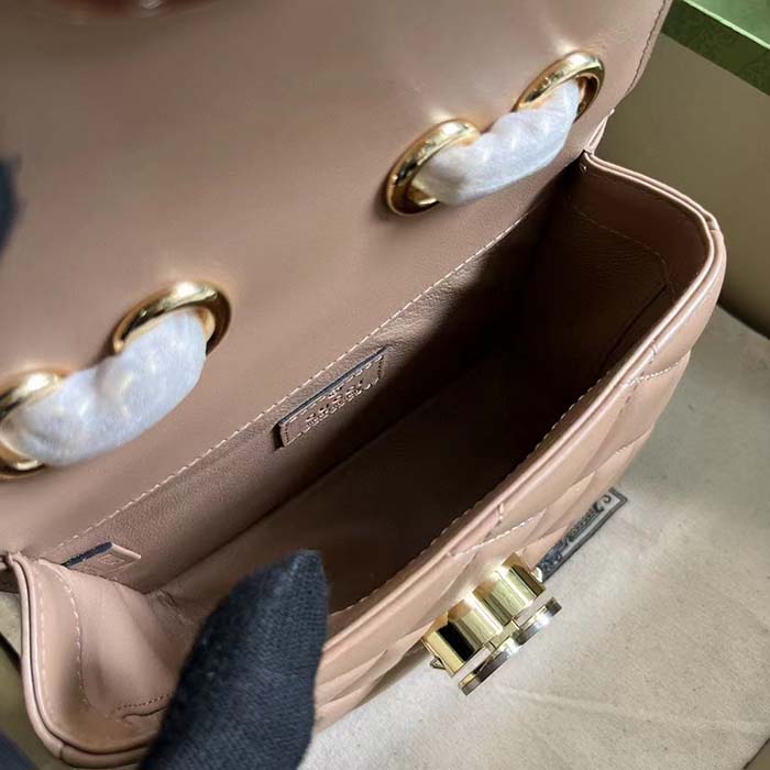 Gucci Women GG Deco Mini Shoulder Bag Rose Beige Quilted Leather Interlocking G