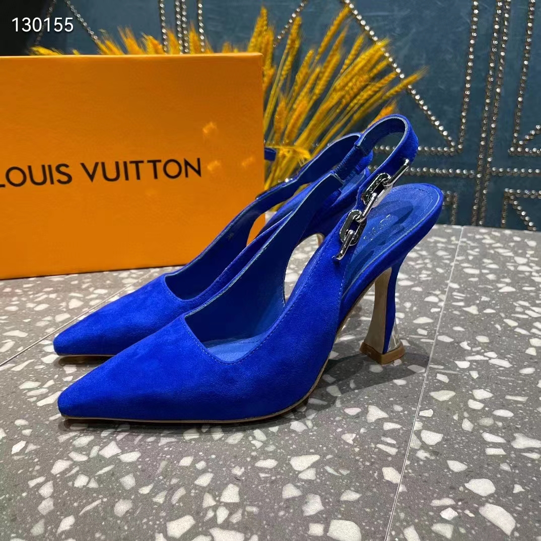 Louis Vuitton Women Sparkle Slingback Pump Blue Suede Baby Goat Leather 9.5 Cm Heel