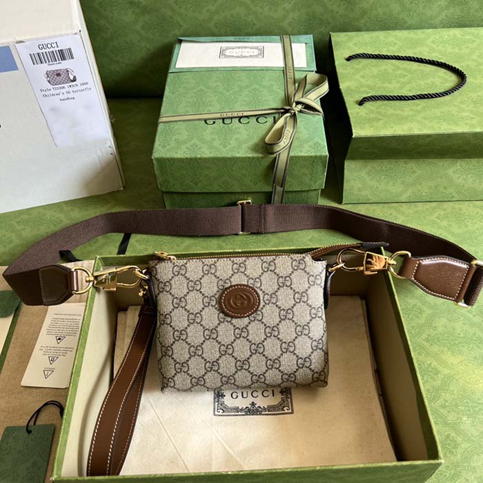 Gucci Unisex Messenger Bag Interlocking G Beige GG Supreme Canvas