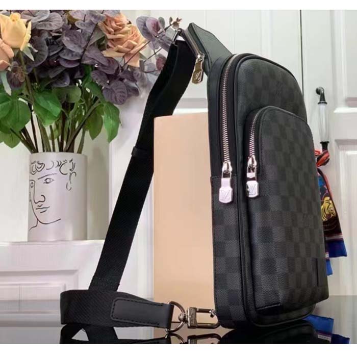 Louis Vuitton LV Unisex Avenue Slingbag NM Damier Graphite Coated Canvas Cowhide Leather