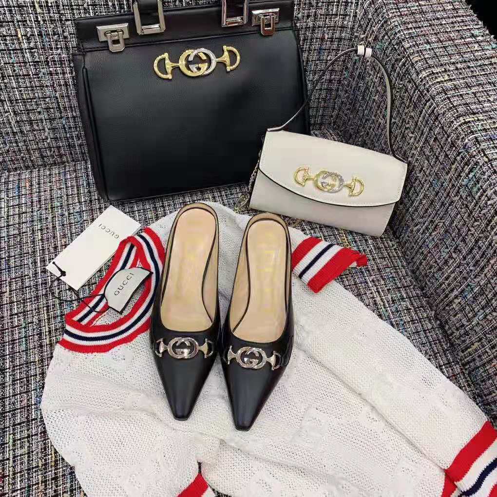 Gucci Women Zumi Leather Slide 4.6 cm Height-Black