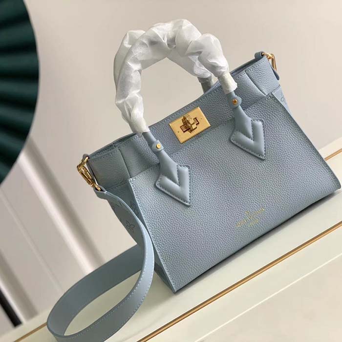 Louis Vuitton LV Women On My Side PM Handbag Bleu Nuage Blue Perforated Calf Leather