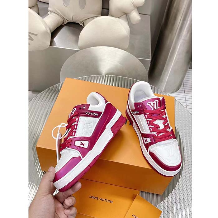 Louis Vuitton Unisex LV Trainer Sneaker Fuchsia Mix Materials Rubber Outsole Initials Monogram Flowers