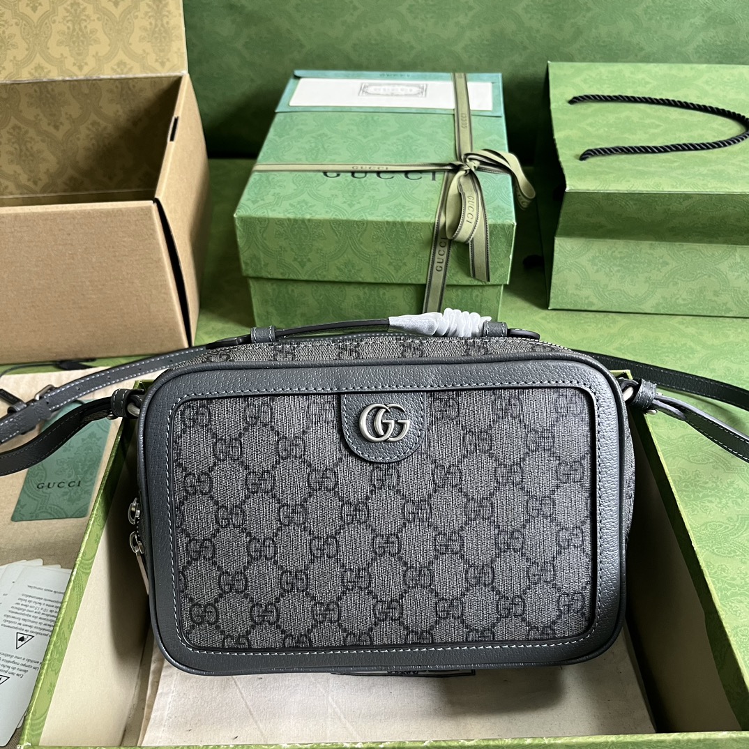 Gucci Unisex Ophidia Small Shoulder Bag Grey Black GG Supreme Canvas
