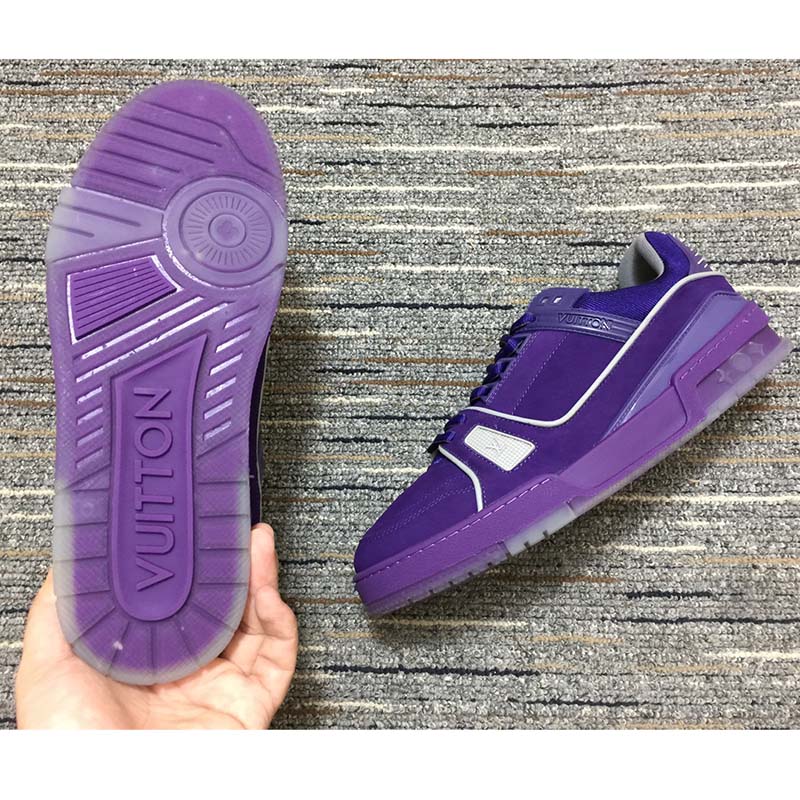 Louis Vuitton LV Unisex Trainer Sneaker Purple Metallic Canvas Rubber Outsole Monogram Flowers