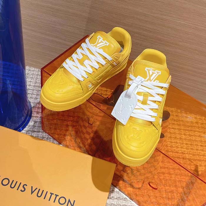 Louis Vuitton Unisex LV Trainer Sneaker Yellow Monogram-Embossed Grained Calf Leather