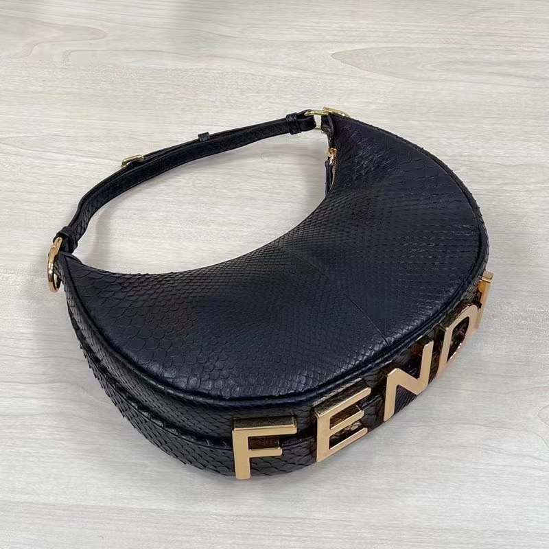 Fendi Women FF Fendigraphy Small Black Python Leather Bag