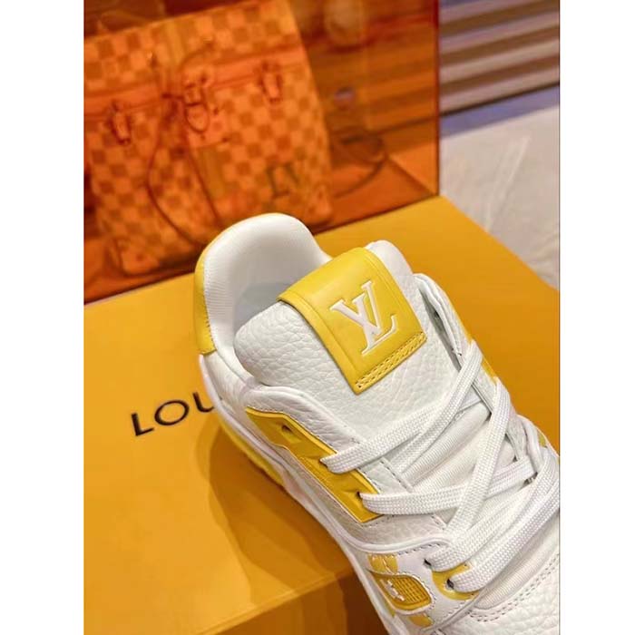 Louis Vuitton Unisex LV Trainer Sneaker Yellow Calf Leather Rubber Outsole Monogram Flowers