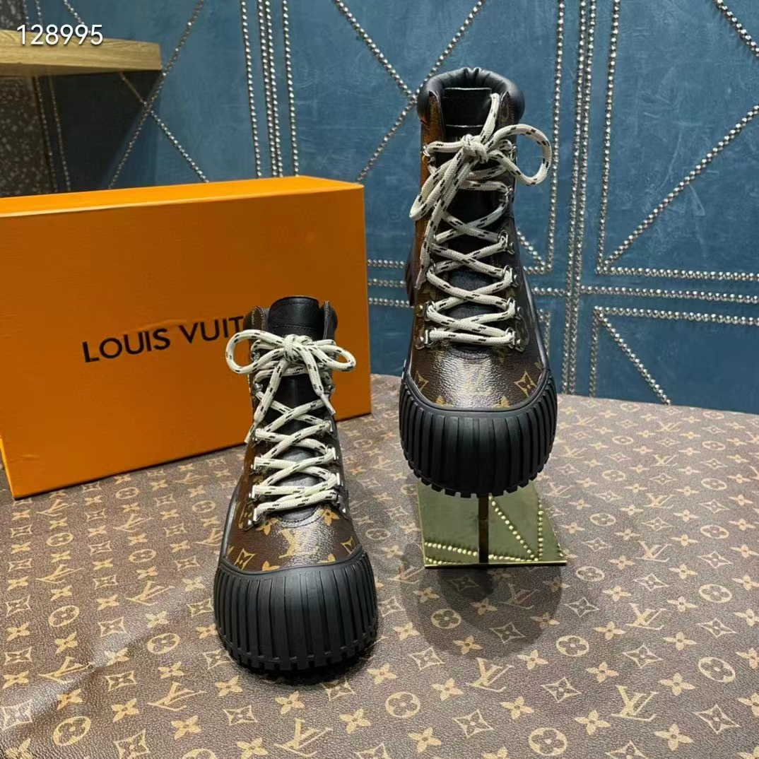 Louis Vuitton Women LV Ruby Flat Ranger Cacao Brown Patent Monogram Canvas Calf