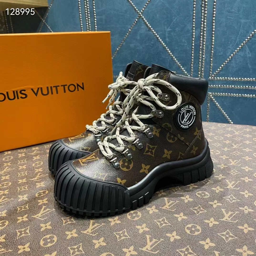 Louis Vuitton Women LV Ruby Flat Ranger Cacao Brown Patent Monogram Canvas Calf