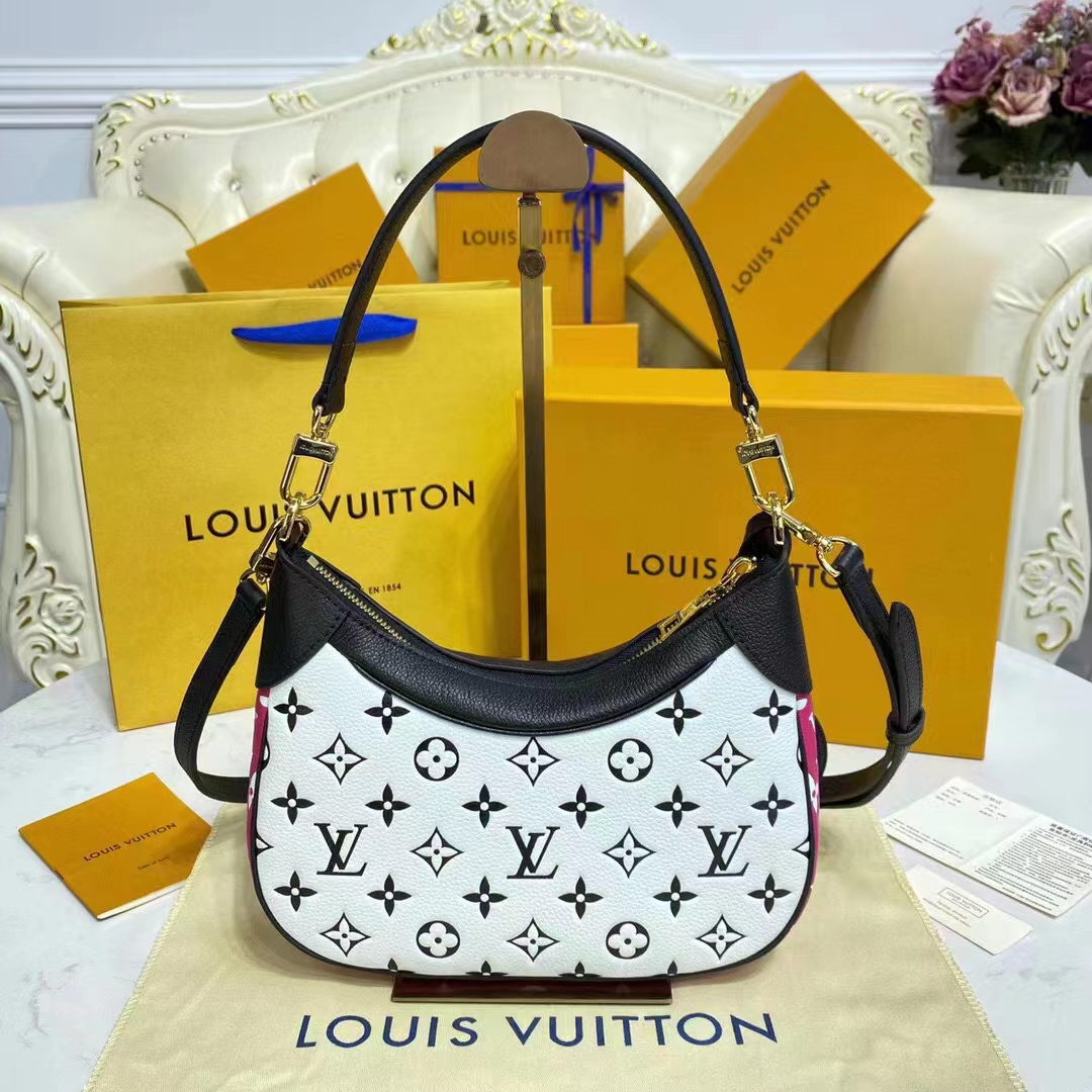 Louis Vuitton LV Women Bagatelle Black Handbag Printed Embossed Grained Cowhide Leather