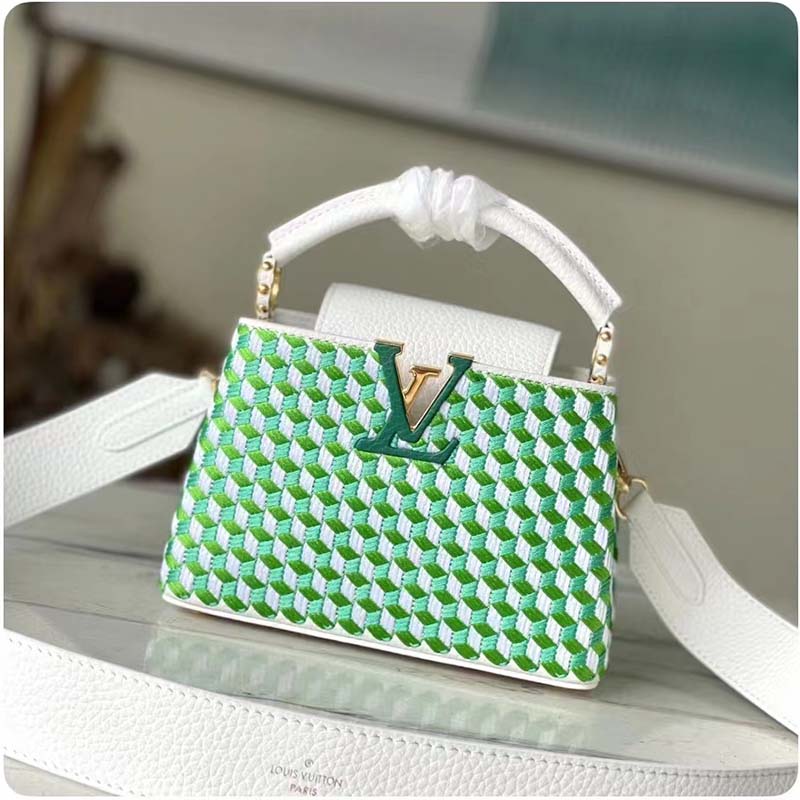 Louis Vuitton LV Women Capucines Mini White Green Taurillon Leather Textile Embroidery