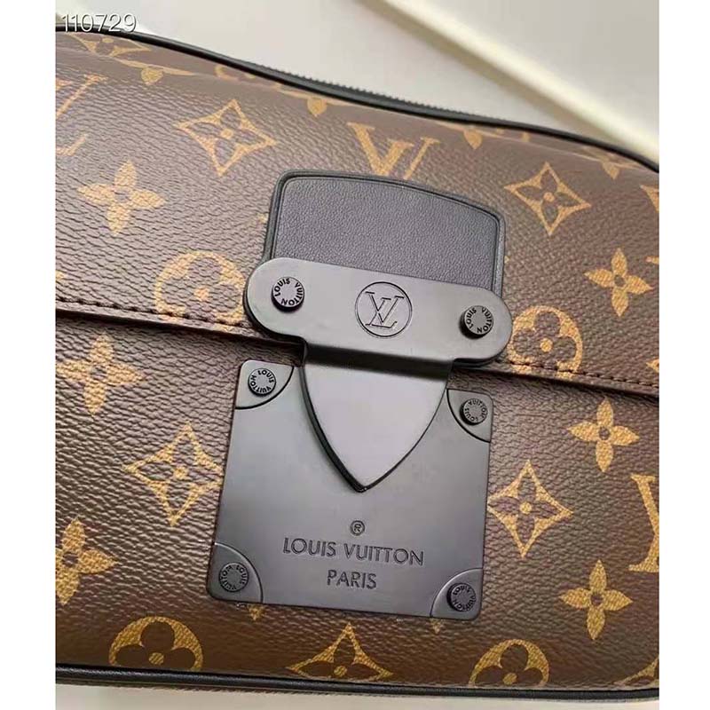 Louis Vuitton LV Unisex S Lock Messenger in Brown Monogram Macassar Coated Canvas
