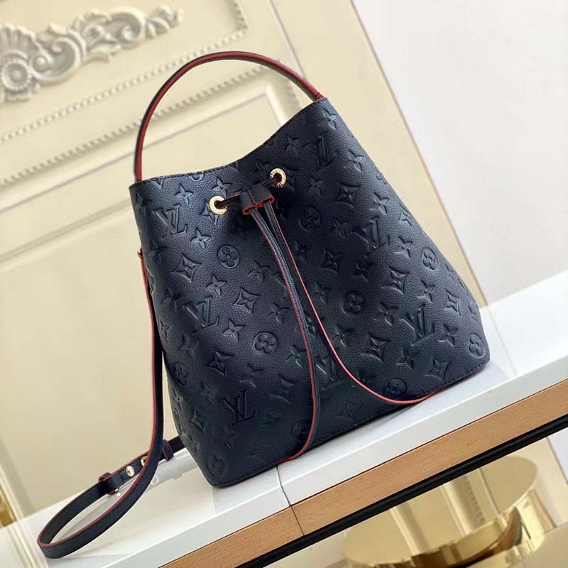 Louis Vuitton LV Women NéoNoé MM Bucket Navy Embossed Monogram Empreinte Grained Cowhide