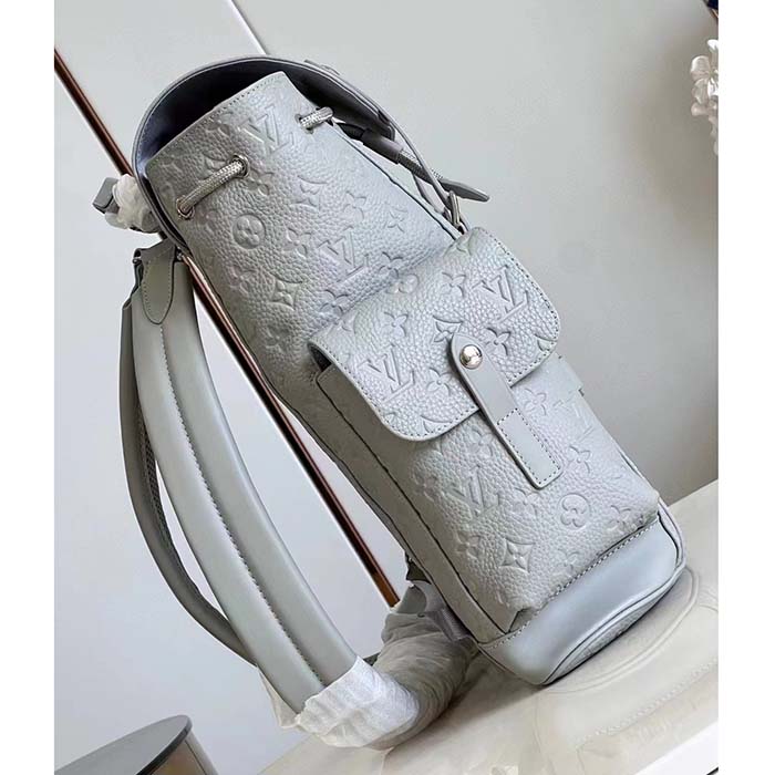 Louis Vuitton LV Unisex Christopher MM Backpack Mineral Gray Embossed Taurillon Monogram Cowhide Leather