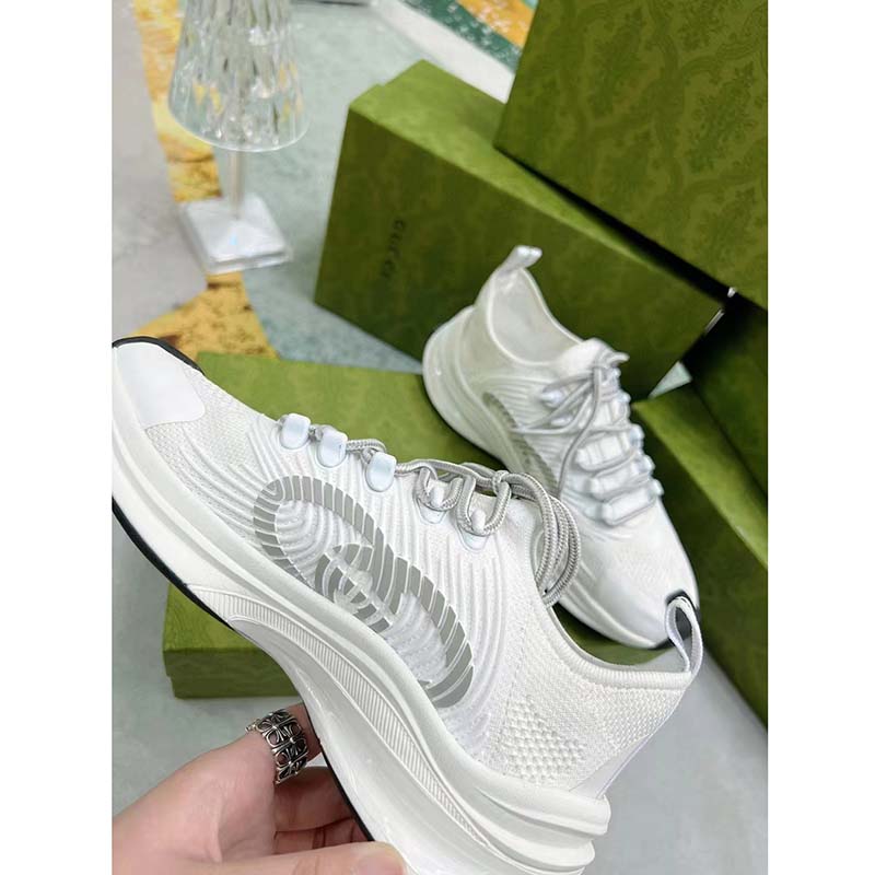 Gucci Unisex GG Run Sneaker White Technical Knit Fabric Rubber Interlocking G