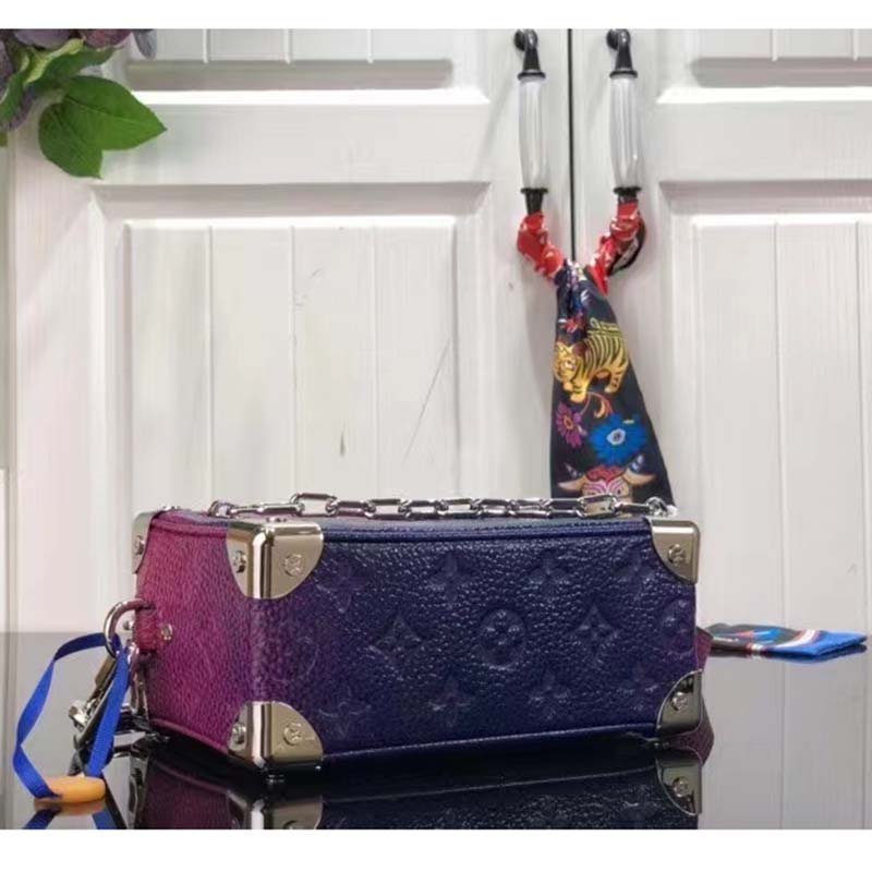 Louis Vuitton LV Unisex Mini Soft Trunk Blue Pink Taurillon Cowhide Leather