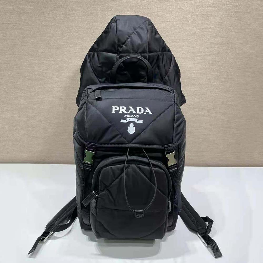 Prada Unisex Re-Nylon Padded Backpack with Hood-Black