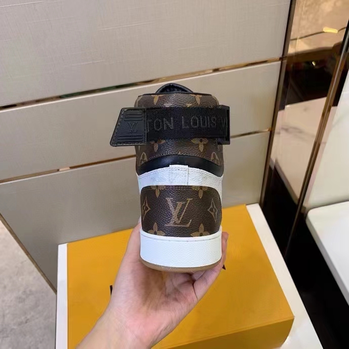 Louis Vuitton LV Unisex Rivoli Sneaker Boot Black Brown Calf Leather Monogram Canvas