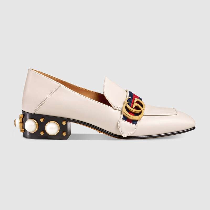Gucci Women Leather Mid-Heel Loafer 1.5″ Heel-White