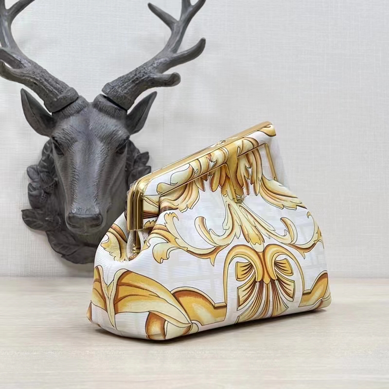Fendi Women First Small Fendace White Yellow Printed Silk Bag