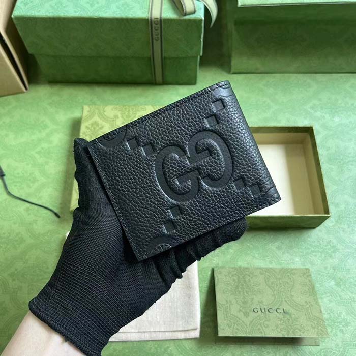 Gucci Unisex Jumbo GG Wallet Black Leather Moiré Lining