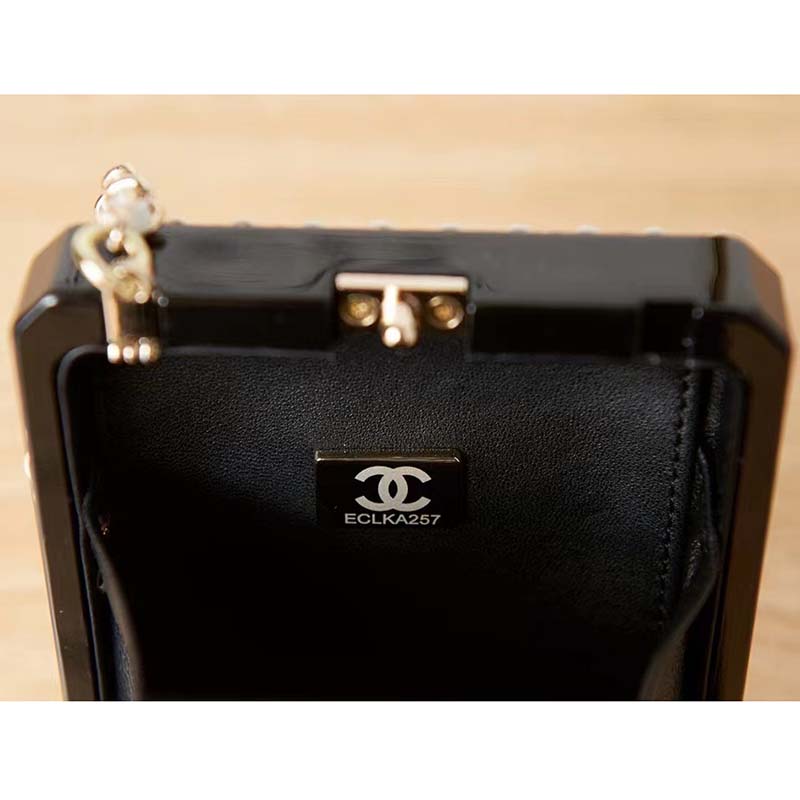 Chanel CC Women Evening Bag Lambskin Plexi Gold-Tone Metal Black White