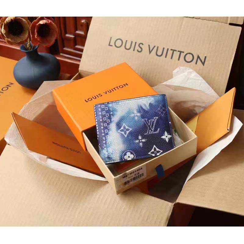 Louis Vuitton LV Unisex Slender Wallet Blue Cowhide Leather Textile Lining