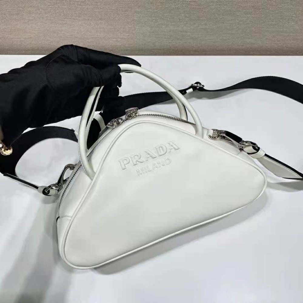 Prada Women Leather Prada Triangle Bag-White