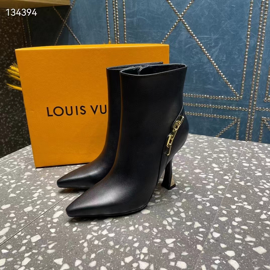 Louis Vuitton LV Women Sparkle Ankle Boot Black Lamb Leather Side Zip 9.5 CM Heel