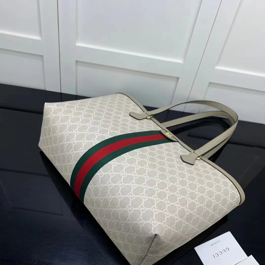 Gucci GG Women Ophidia Medium GG Tote Beige White Supreme Canvas