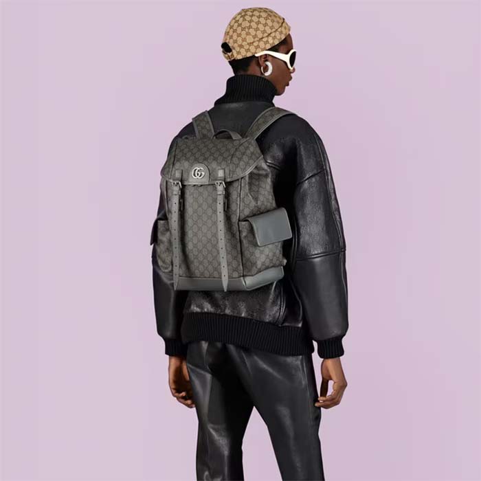 Gucci Unisex Ophidia GG Medium Backpack Grey Black GG Supreme Canvas