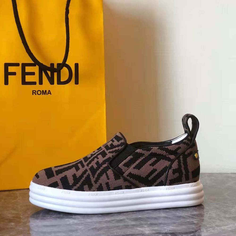 Fendi Women Rise Brown Fabric Slip Ons