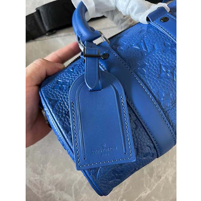 Louis Vuitton LV Unisex Keepall Bandoulière 25 Racing Blue Embossed Taurillon Monogram Cowhide Leather