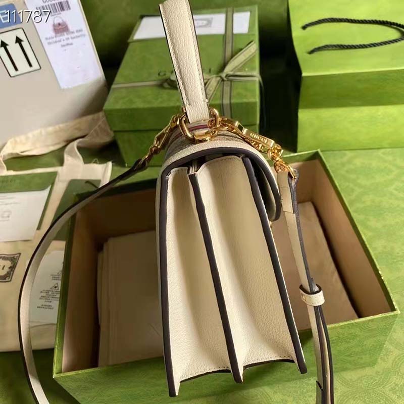 Gucci Women Ophidia Small Top Handle Bag Beige Ebony GG Supreme Canvas