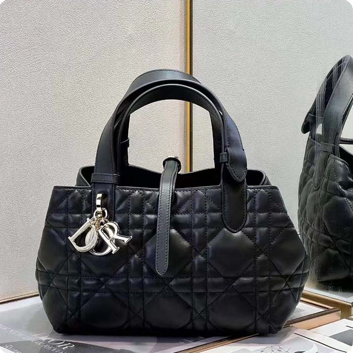 Dior Women CD Small Dior Toujours Bag Black Macrocannage Calfskin