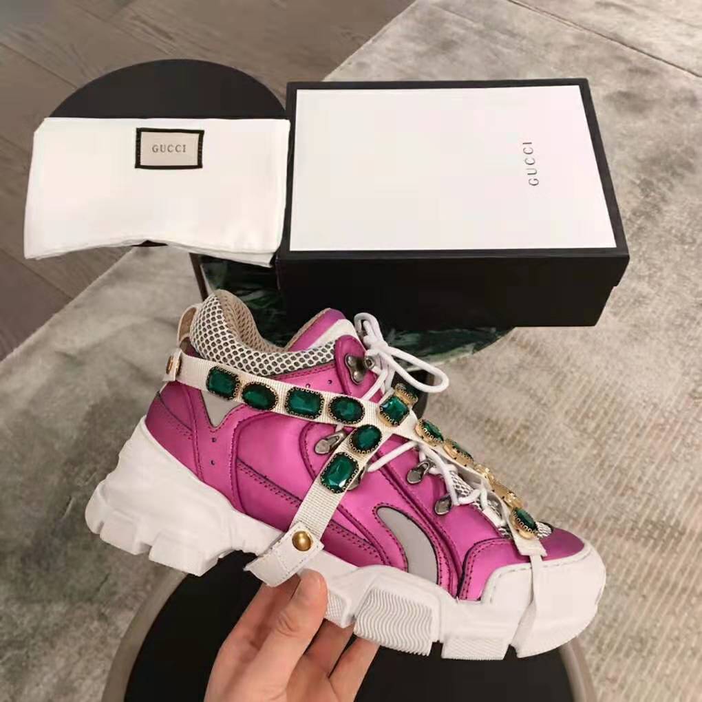 Gucci Women Flashtrek Sneaker with Removable Crystals 5.6cm Height-Pink