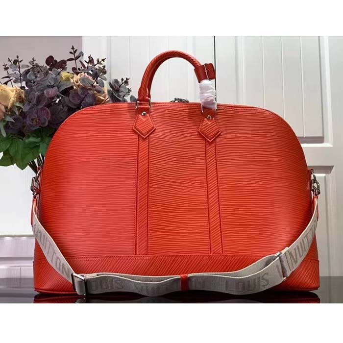 Louis Vuitton LV Unisex Alma Travel GM Vermillon Red Epi XL Grained Leather Handle Clip
