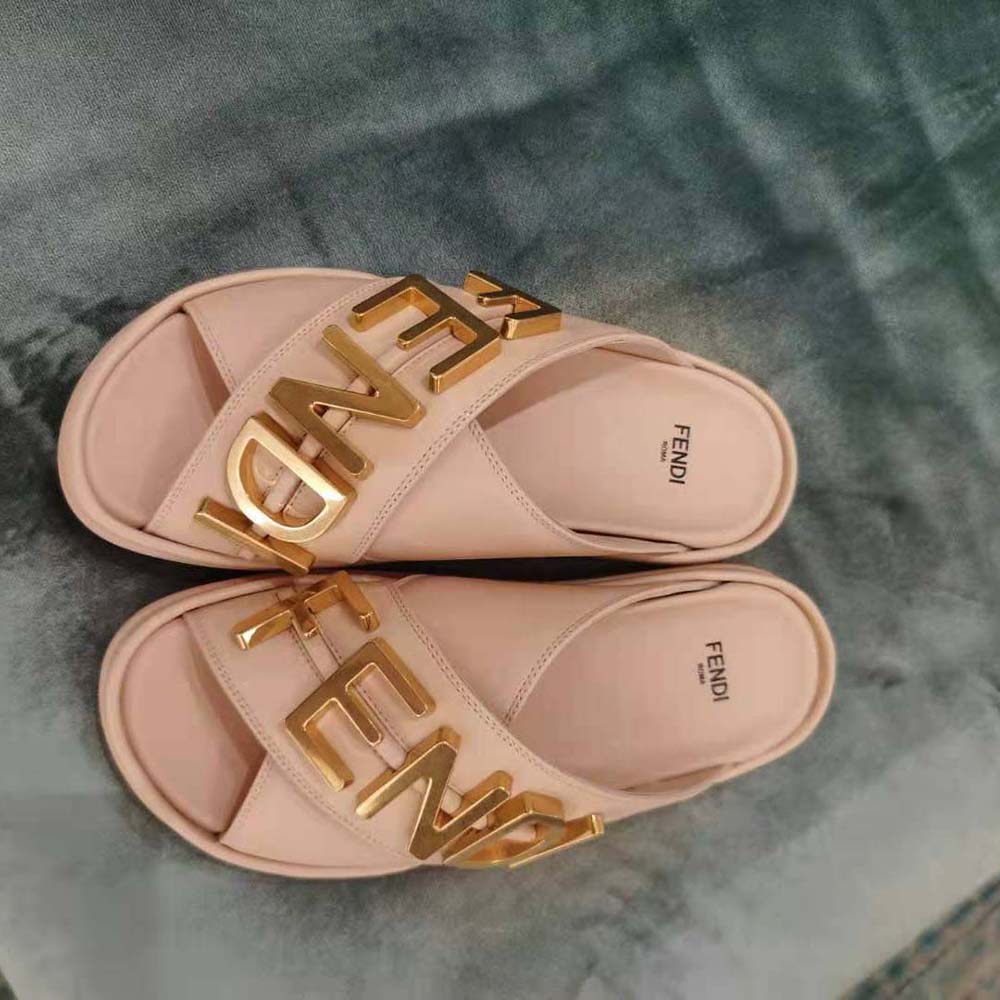 Fendi Women Fendigraphy Pink Leather Slides