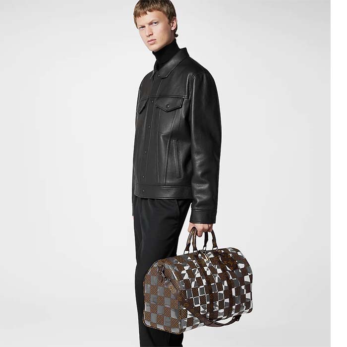 Louis Vuitton LV Unisex Keepall Bandoulière 50 Travel Bag Monogram Chess Coated Canvas PVC